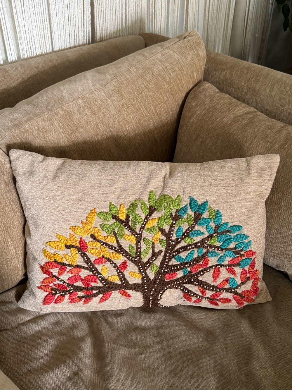 LNWOT Pier 1 multi-colored Tree pillow